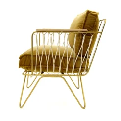 Fauteuil Croisette En Velours Camel - Dore & Bois Clair-Honoré New