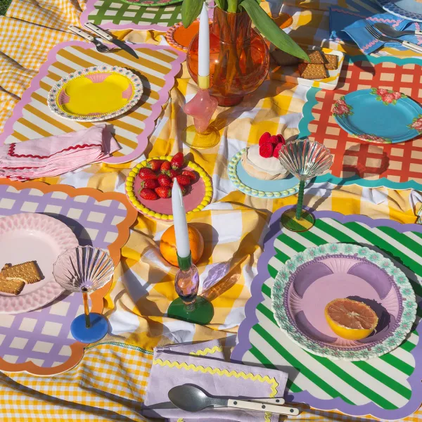 Set De Table Biscotti A Carreaux - 38 Cm X 48 Cm -Lilas & Orange-Fleux Hot