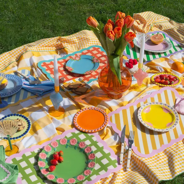 Set De Table Biscotti A Rayures - 38 Cm X 48 Cm - Bleu & Jaune-Fleux Sale