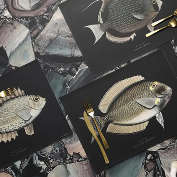 Set De Table Rectangle Poisson Secret En Vinyle - 33 X 45 Cm - Noir-Pôdevache Sale