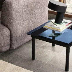 Table Basse Kofi Chene Massif Noir & Verre Teinte Gris - L 80 X L 80 X H 36 Cm-Hay