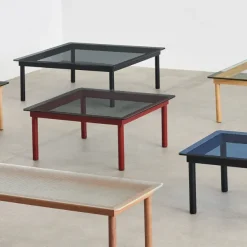 Table Basse Kofi Chene Massif Noir & Verre Teinte Gris - L 100 X L 100 X H 36 Cm-Hay Clearance
