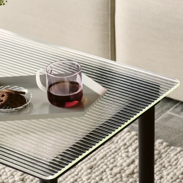 Table Basse Kofi Chene Massif Noir & Verre Roseau Clair - L 60 X L 60 X H 36 Cm-Hay Discount
