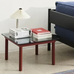 Table Basse Kofi Chene Massif Rouge Grange & Verre Teinte Gris - L 80 X L 80 X H 36 Cm-Hay Discount