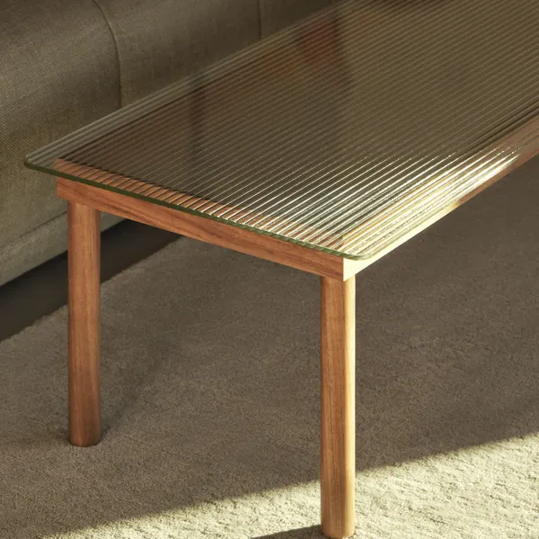 Table Basse Kofi Chene Massif & Verre Roseau Transparent - L 140 X L 50 X H 36 Cm-Hay Discount