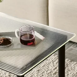Table Basse Kofi Chene Massif Noir & Verre Roseau Clair - L 100 X L 100 X H 36 Cm-Hay Online